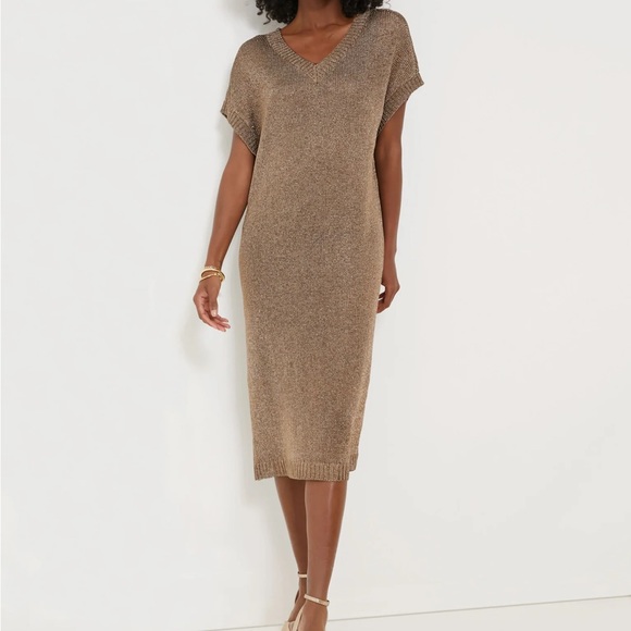 Bronze Metallic Knit Indie Dress - Picture 1 of 9
